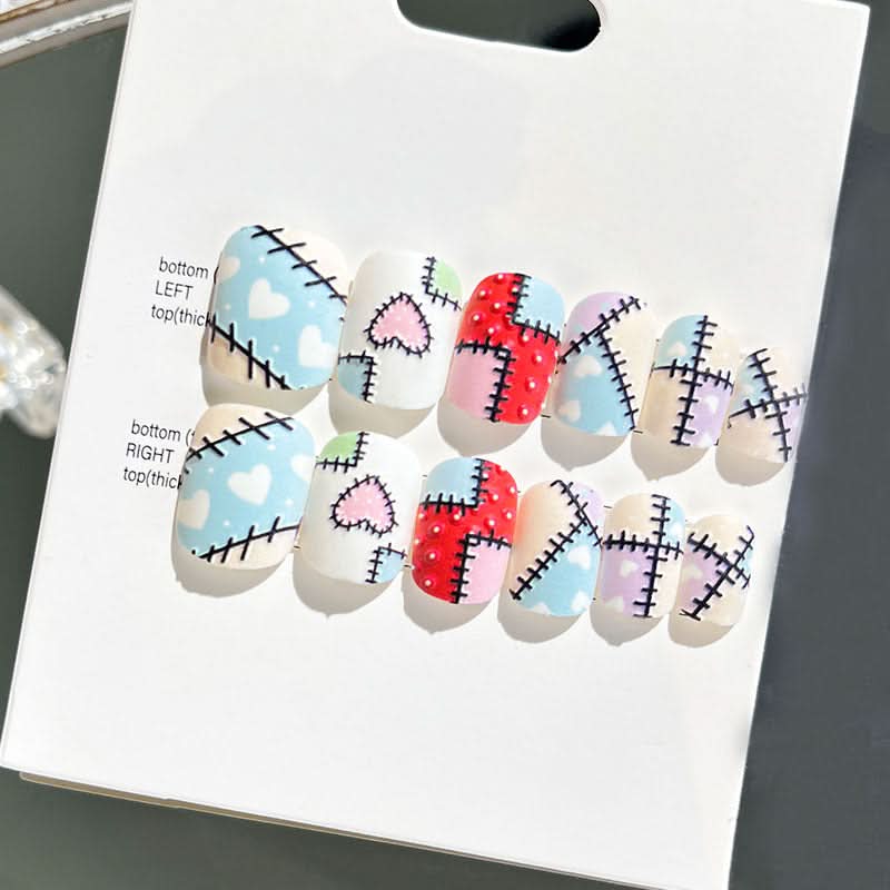 Wearable Embossed Short Bride Nail Art – Finished 3D False Nail Stickers