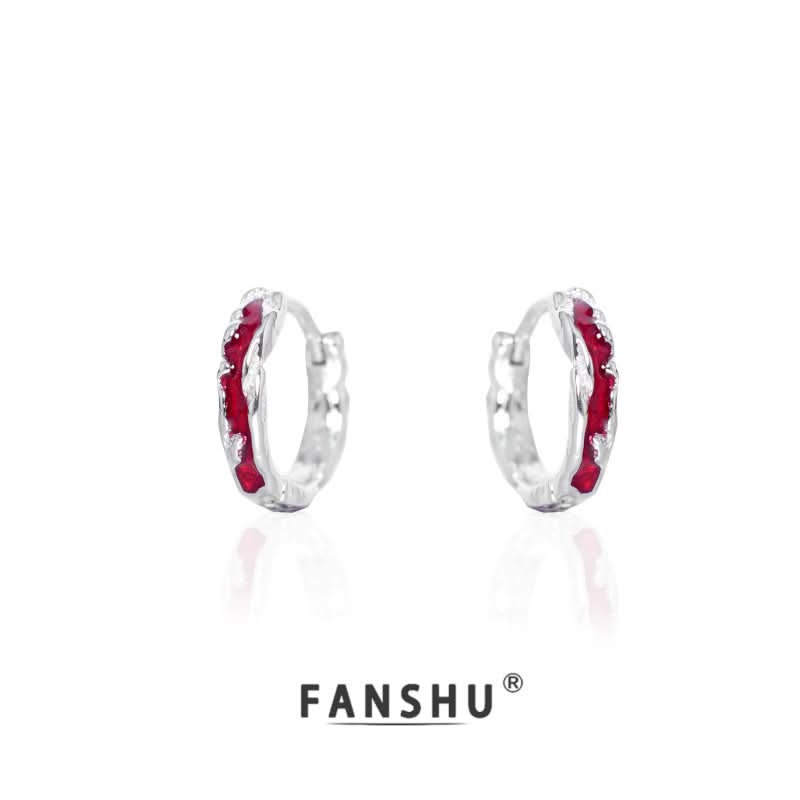 Red Inlay Alloy Earrings for Unisex Fashion