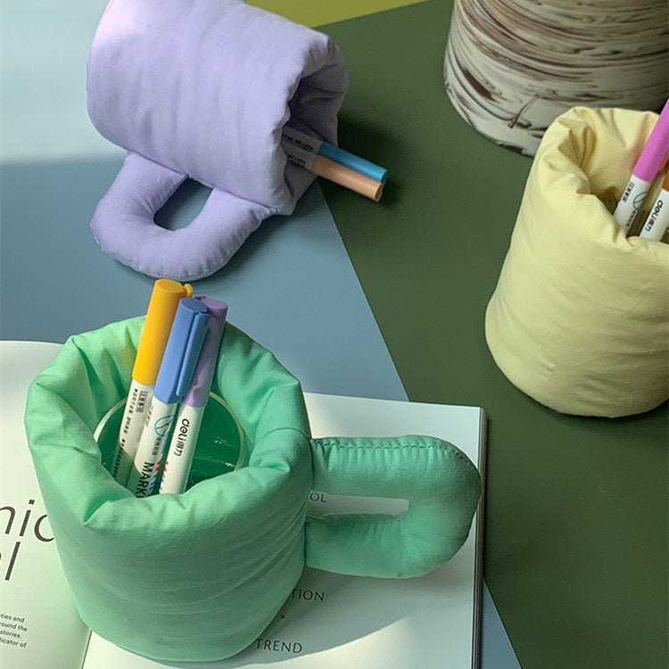 Colorful Fabric Pen Holder & Desk Organizer | Soft Padded Multifunctional Storage Cup (Random Color)