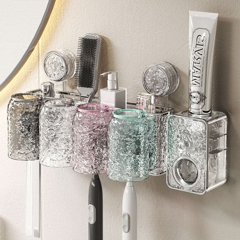 Punch-Free Wall-Mounted Toothbrush Holder with Mouthwash Cup