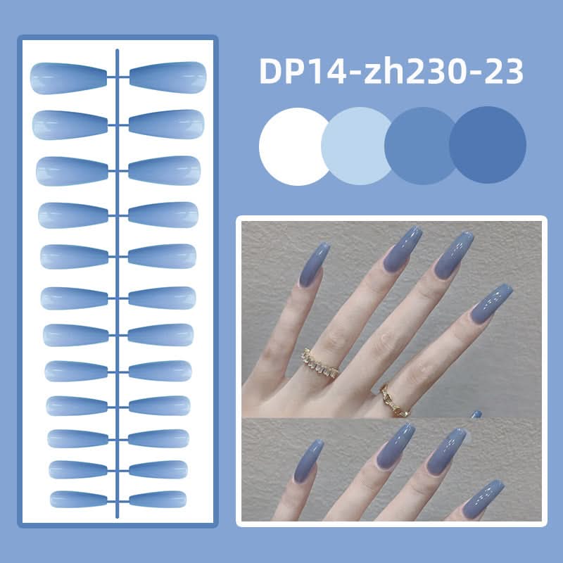 Long Ballet Shiny Trapezoidal Nail Stickers – 24-Piece Solid Color Set