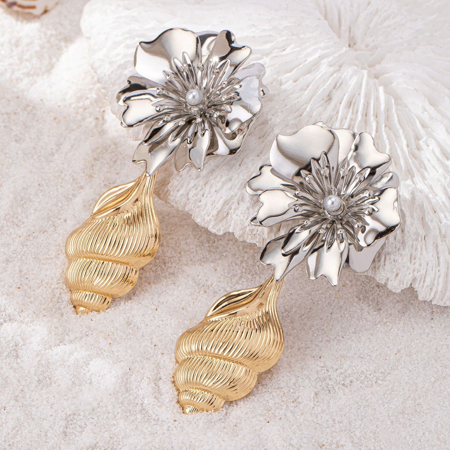 Pearl Flower Earrings for Women – Alloy Design Ocean Holiday Jewelry