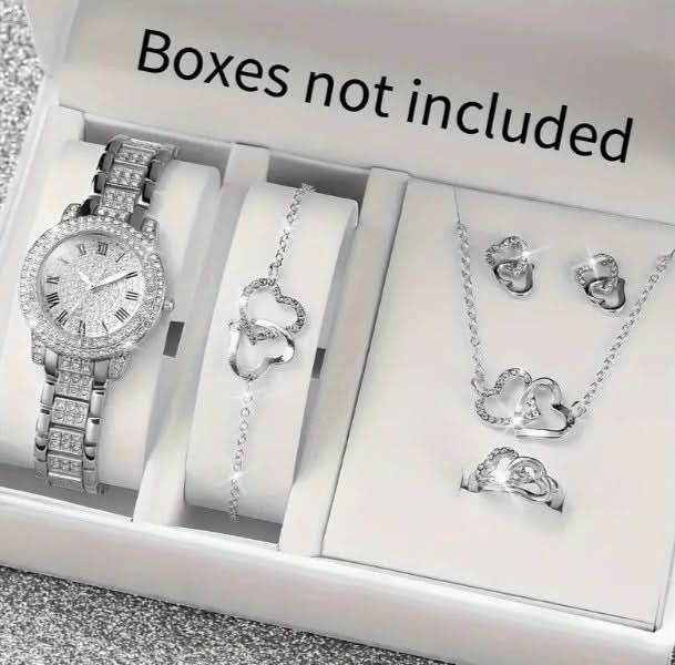Luxury Full-Diamond Steel Quartz Watch – Roman Numerals, Hip-Hop Style Bracelet Set
