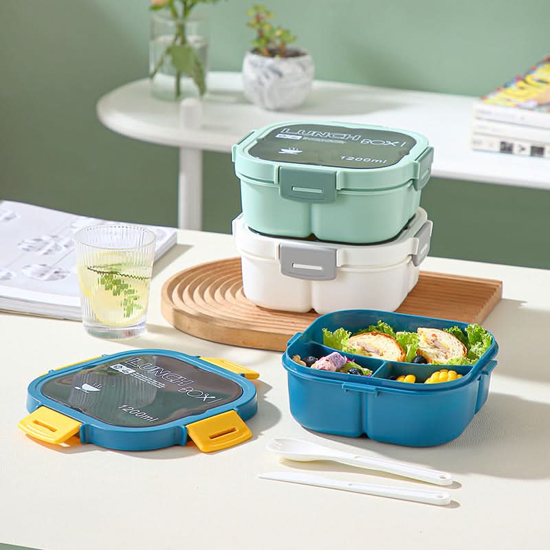 1200ml Japanese-Style Bento 3-Compartment Lunch Box – Microwave-Safe
