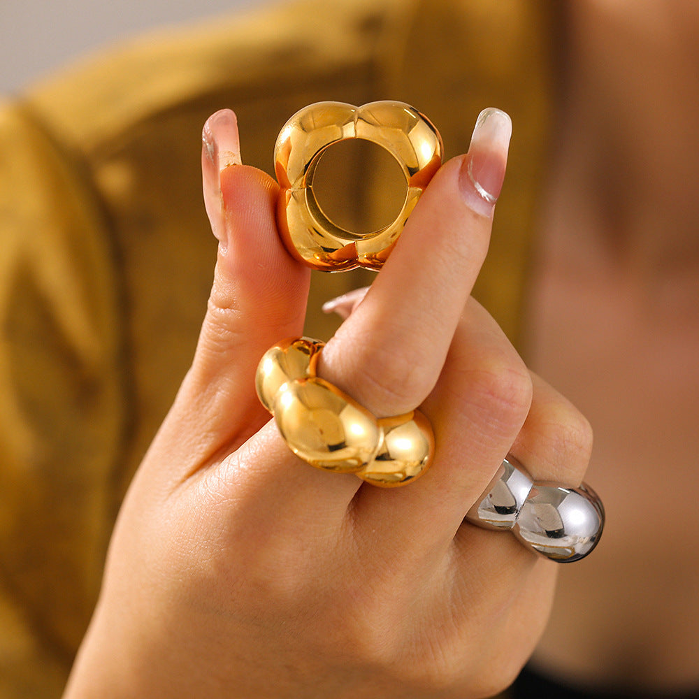 Bold Puffy Geometric Gold & Silver Ring – Stainless Steel Statement Jewelry