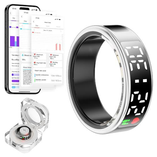 Smart Fitness Ring with Heart Rate, Sleep Monitor & Step Counter – Touch Screen for Android & iOS