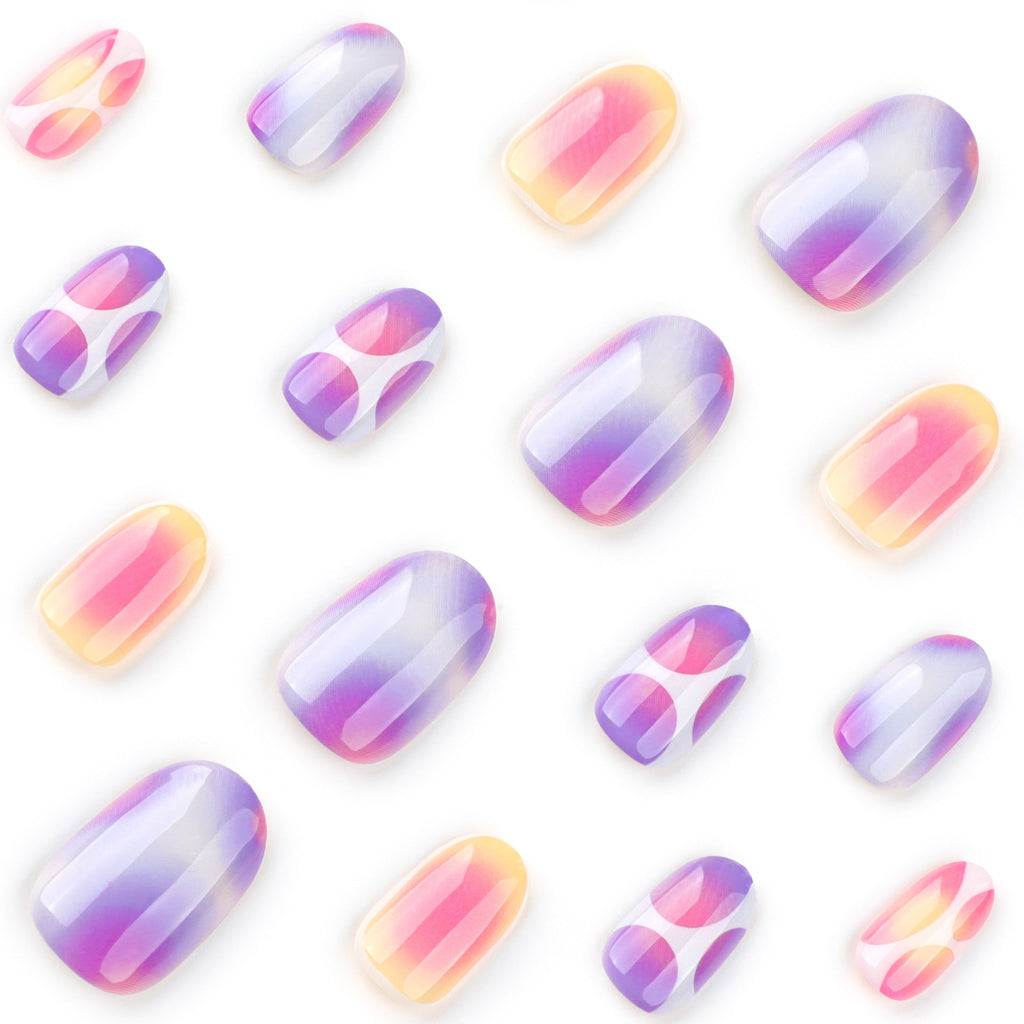 Trendy Colorful Press-On Nails – Abstract Gradient Oval Glue-On Medium Set