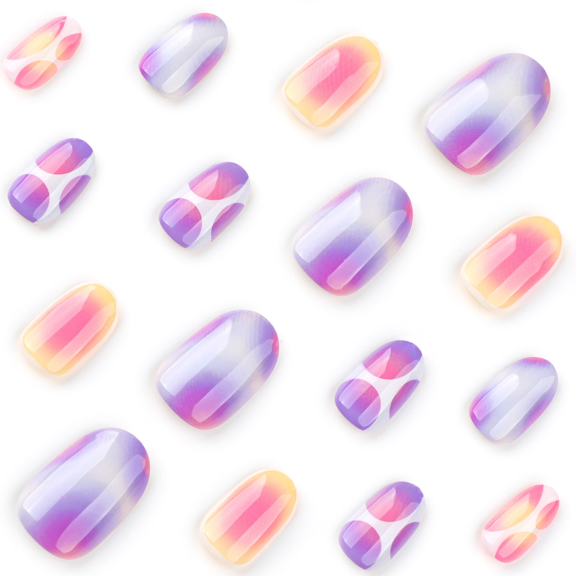 Trendy Colorful Press-On Nails – Abstract Gradient Oval Glue-On Medium Set