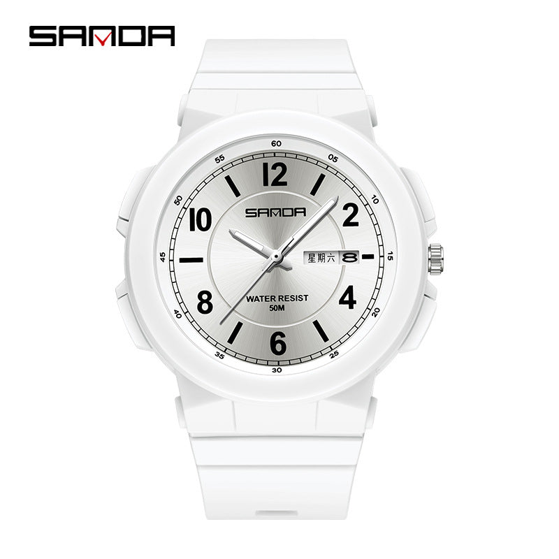 Sanda Dual Calendar Quartz Watch – Waterproof Student Watch with Analog Display