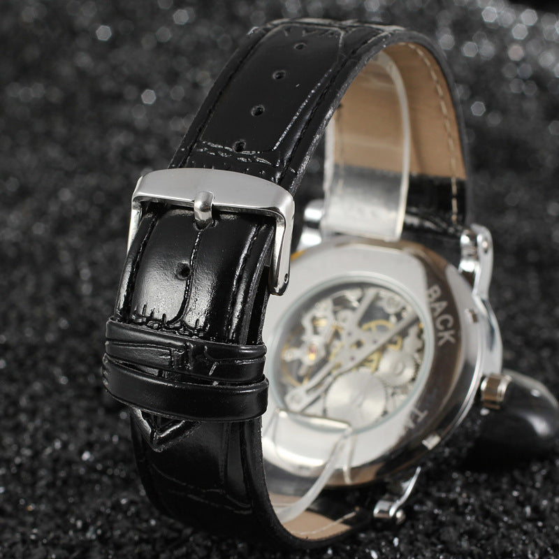 T-Winner Men’s Skeleton Mechanical Watch – Classic Roman Numerals, Leather Strap