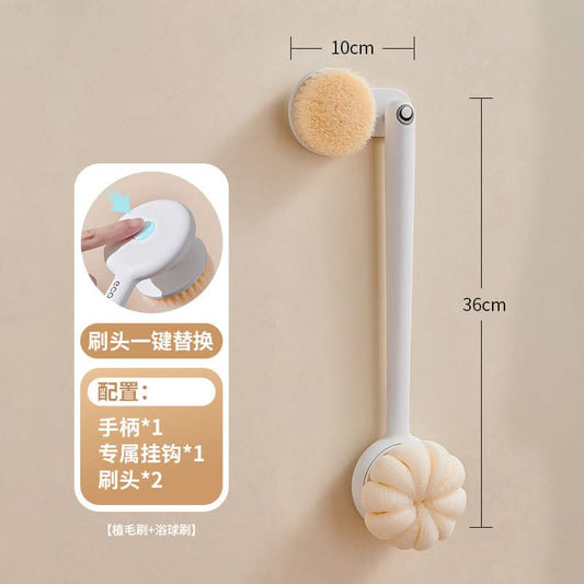 Long-Handled Bath Brush for Back Scrubbing – Soft Bristles & Loofah