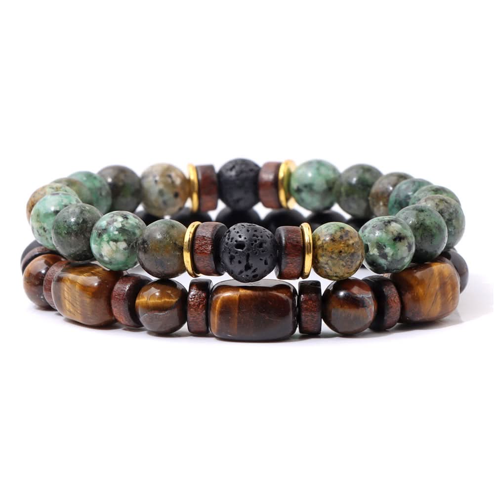 Retro Style Natural Tiger Eye Stone Bracelet Set – Unisex
