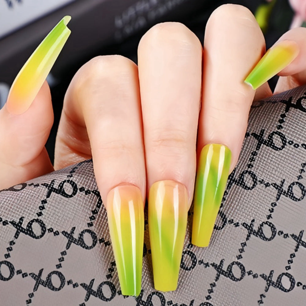 Neon Green & Yellow Ombre Coffin Press-On Nails – Bold Matte Acrylic False Nails