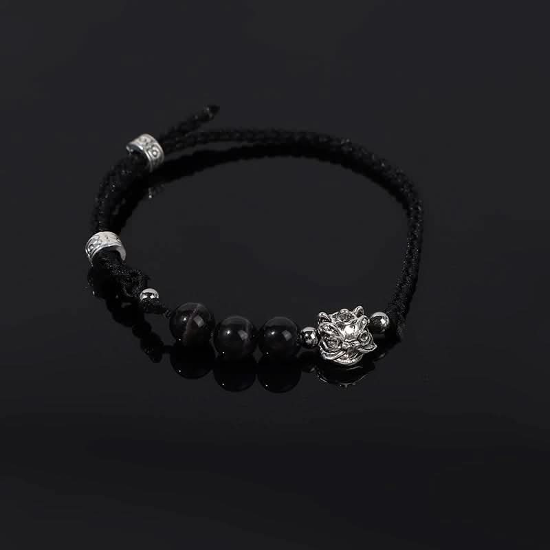 Men’s Adjustable Obsidian Lion Bracelet – Ethnic Style