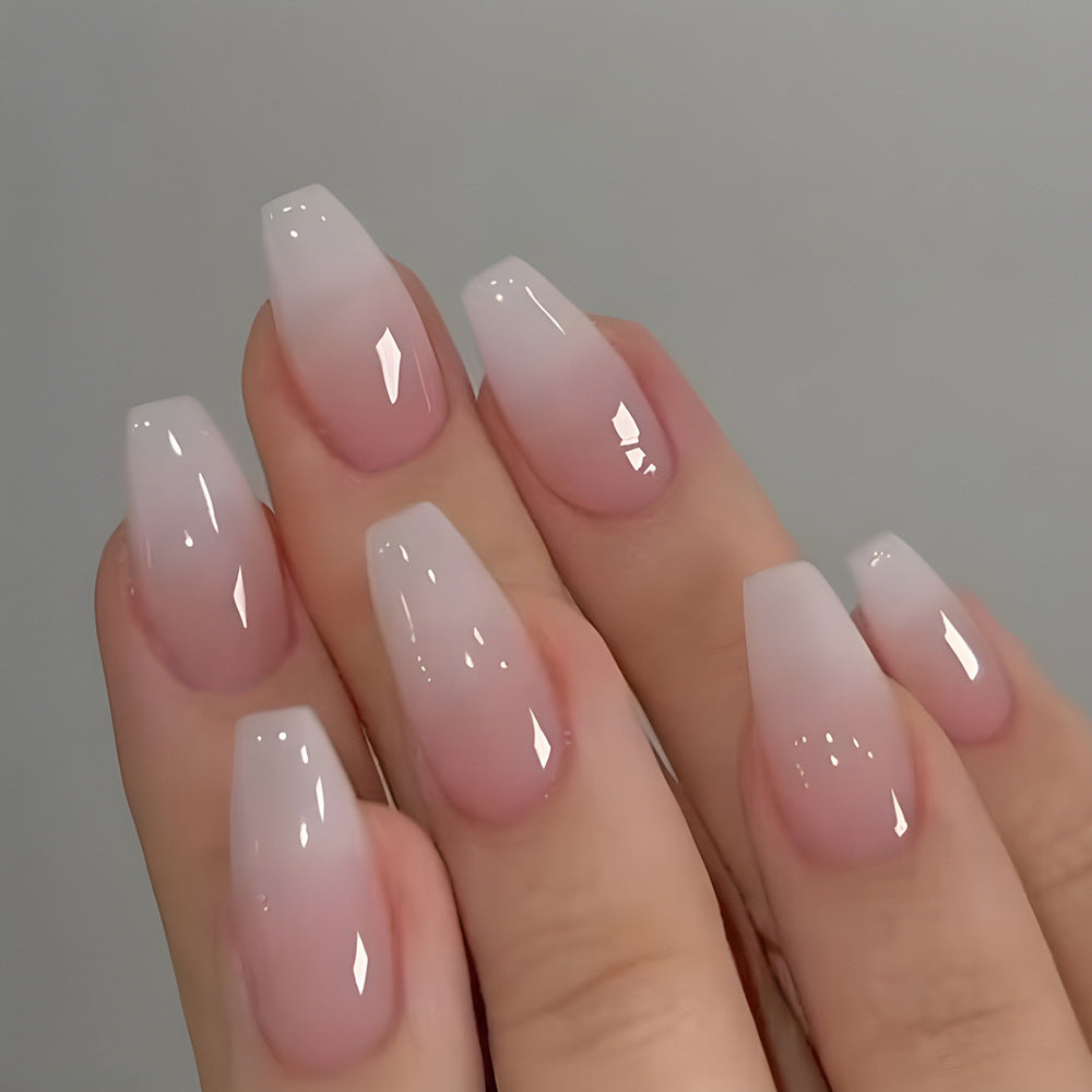 Ice Transparent Ombre Press-On Nails – Medium Square Soft Pink Acrylic Nail Set