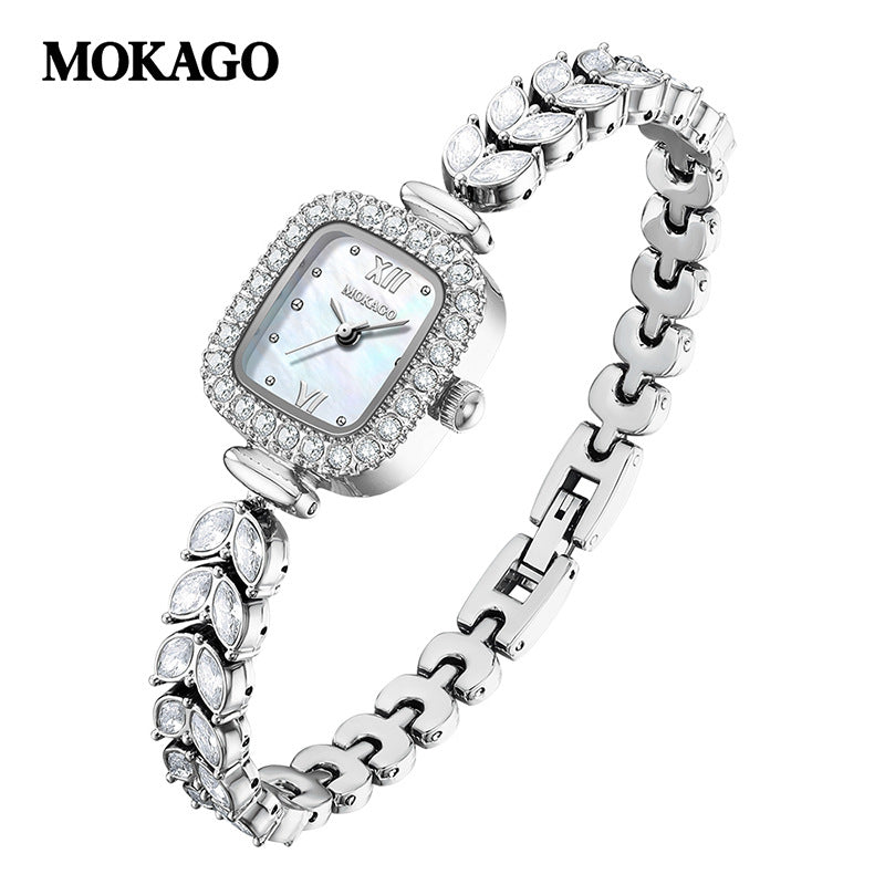 Mokago Luxury Women’s Diamond Square Watch – Elegant Waterproof Bracelet Watch