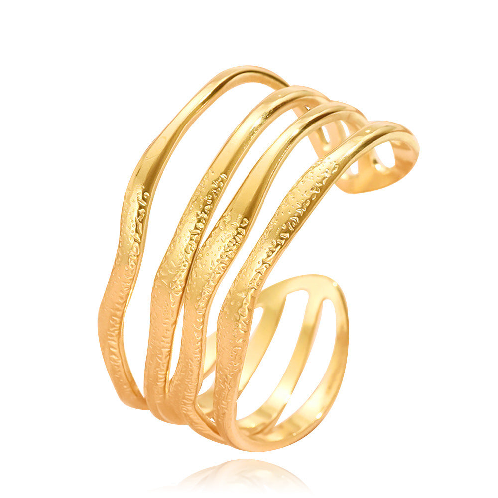 Modern Statement Multi-Band Stainless Steel Bracelet – Textured Wave Design