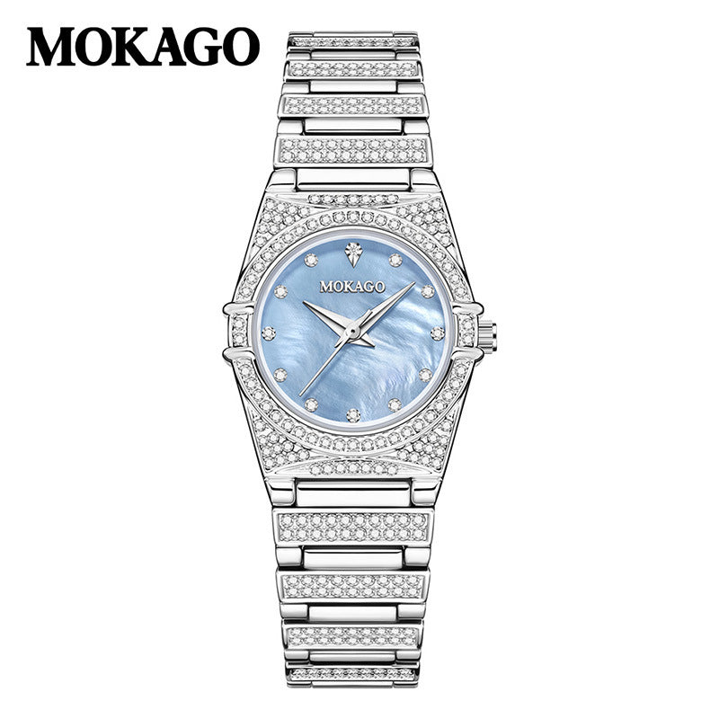 MOKAGO Women’s Fashion Diamond Quartz Watch – 30M Waterproof, Elegant Round Dial