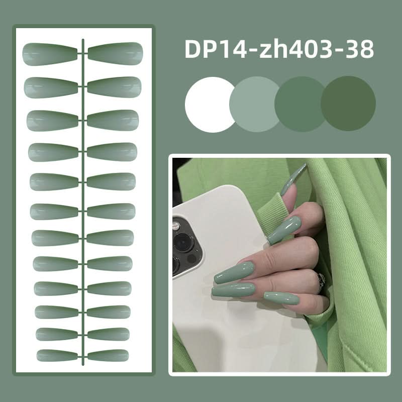 Long Ballet Shiny Trapezoidal Nail Stickers – 24-Piece Solid Color Set