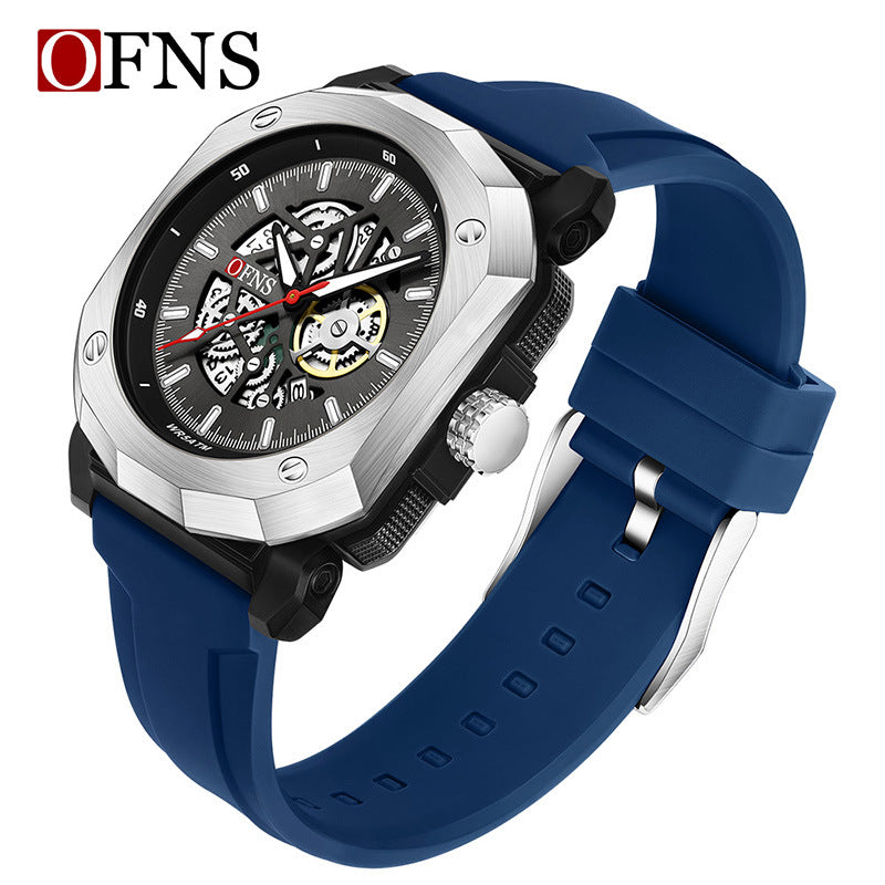 OFNS Men’s Square Quartz Watch – Luminous Hands, Calendar & Waterproof Design