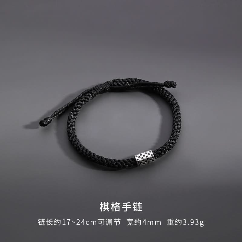 Men’s Minimalist Hand-Woven Bracelet – Light Chess Charm