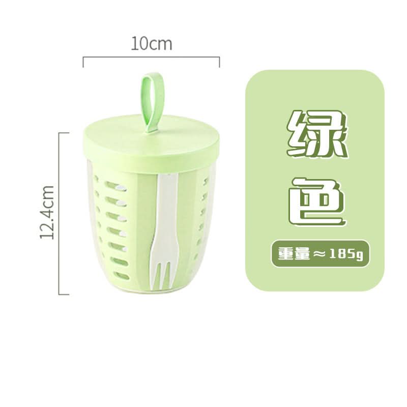 Portable Double-Layer Snack Container with Fork & Handle for Travel & Picnics