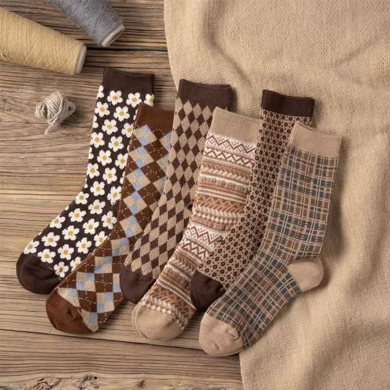 Pack of 6 Retro Mid-Tube Socks for Women