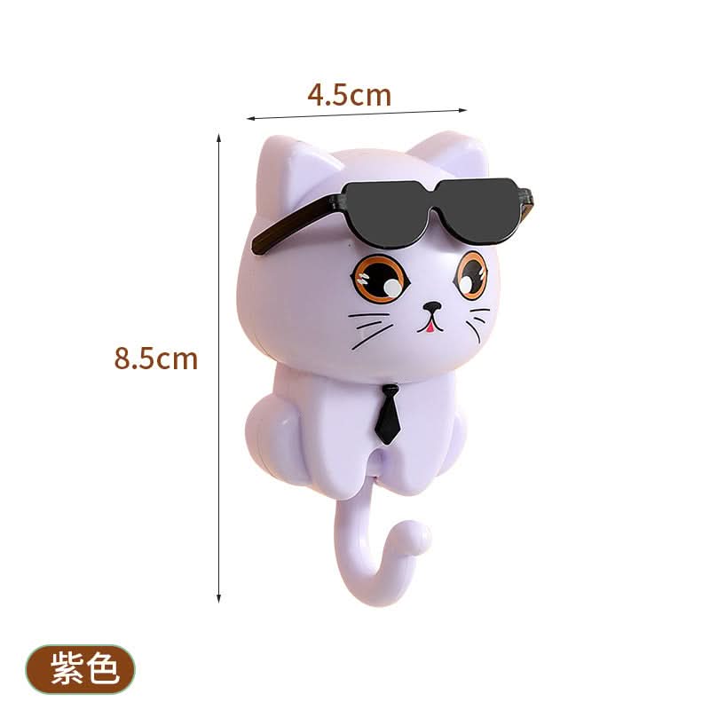 Cute Black Cat Wall Hook – No-Drill Adhesive Key Holder, Rotating Eyes