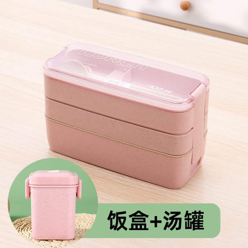 Three-Layer Microwave-Safe Bento Lunch Box with Soup Can – 900ml