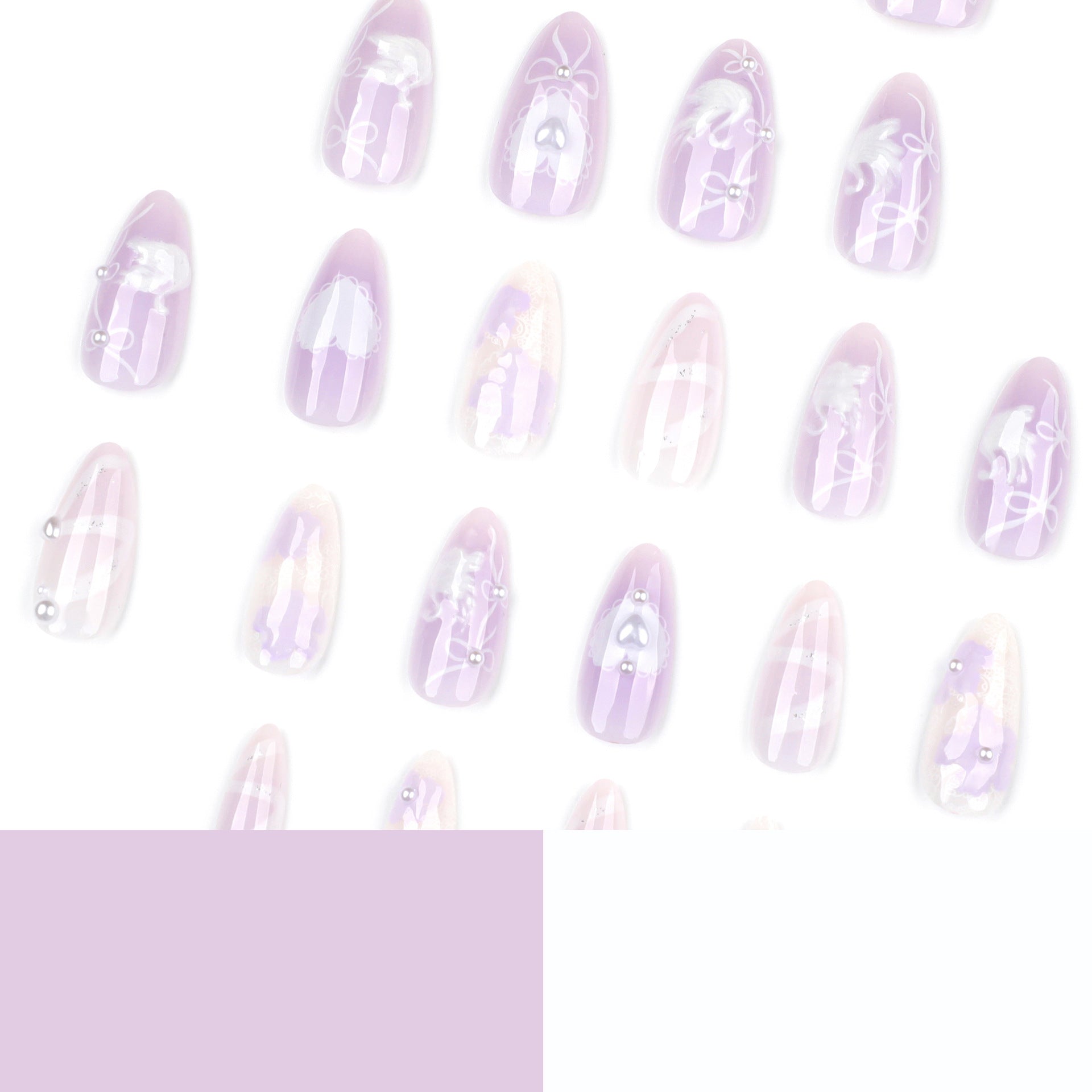 Luxury 3D Swan Almond Press-On Nails – Medium Glue-On with Pearls & Bows