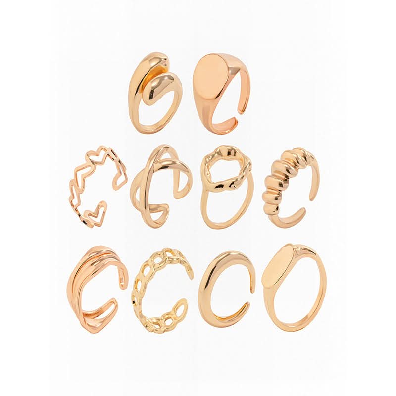 Women’s Punk Chain Ring Set – Twisted Hollow Design Statement Jewelry