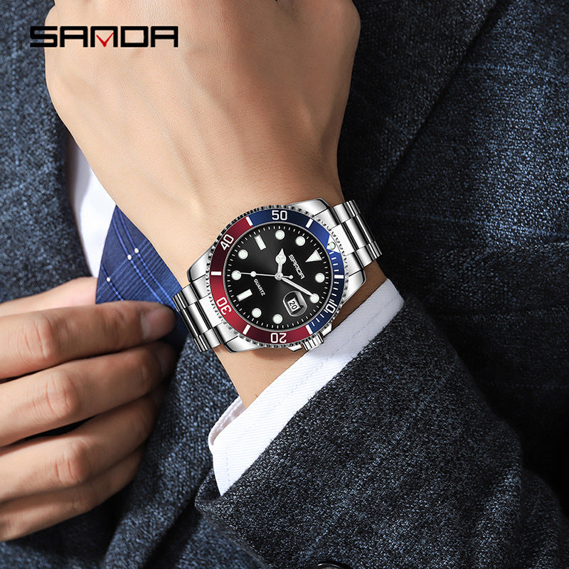 Sanda Men’s Steel Band Quartz Watch – Waterproof Luminous Calendar Casual Wristwatch