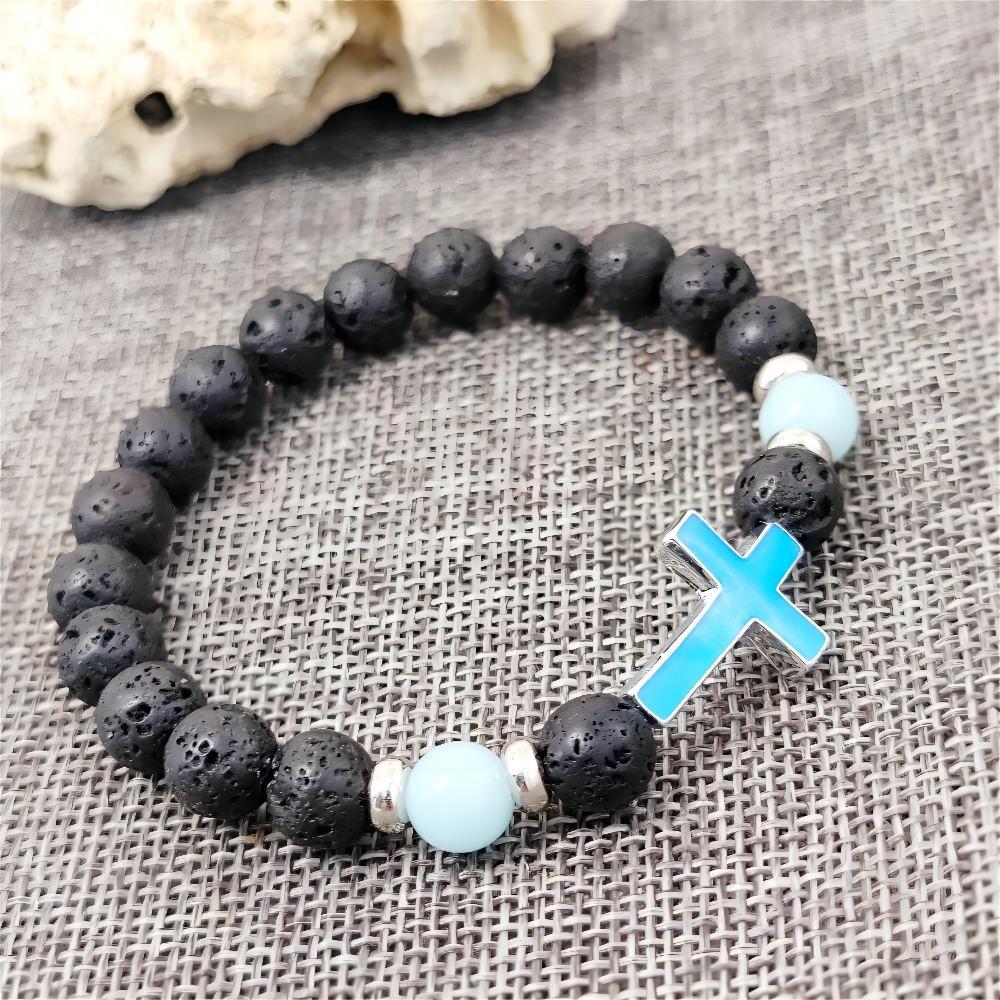 Luminous Cross Bracelet – Volcanic Stone Beaded Jewelry, Ethnic Retro Style