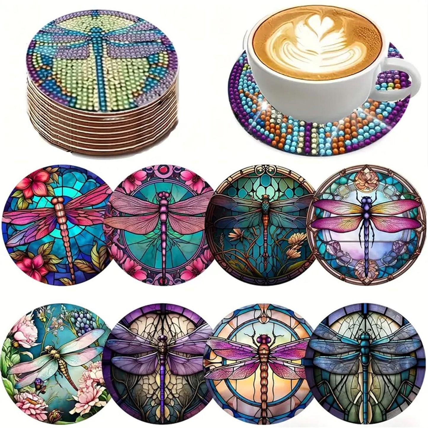 8-Piece DIY Diamond Painting Coasters - Mandala Blue & White Porcelain Design