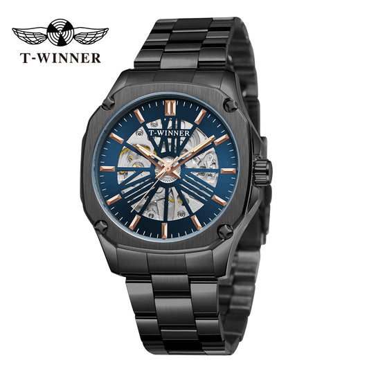 T-Winner Men’s Square Skeleton Automatic Mechanical Watch – Luminous Dial
