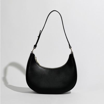 Women's Baguette Shoulder Bag – Soft Half Moon Underarm Bag with Zipper Closure