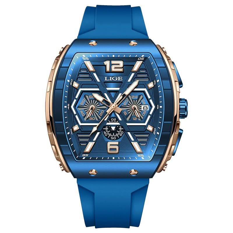 Men’s Barrel-Shaped Sports Watch – Luminous Hands, Calendar Display