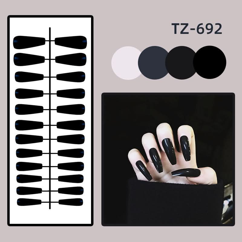Long Ballet Shiny Trapezoidal Nail Stickers – 24-Piece Solid Color Set