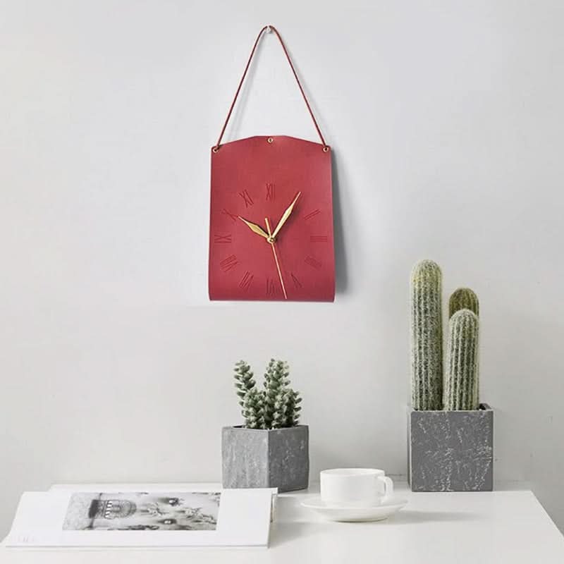 Retro PU Leather Wall Clock Decor