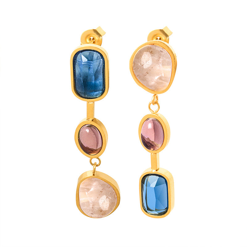 Asymmetrical Crystal Earrings for Women – Titanium Steel Geometric Jewelry