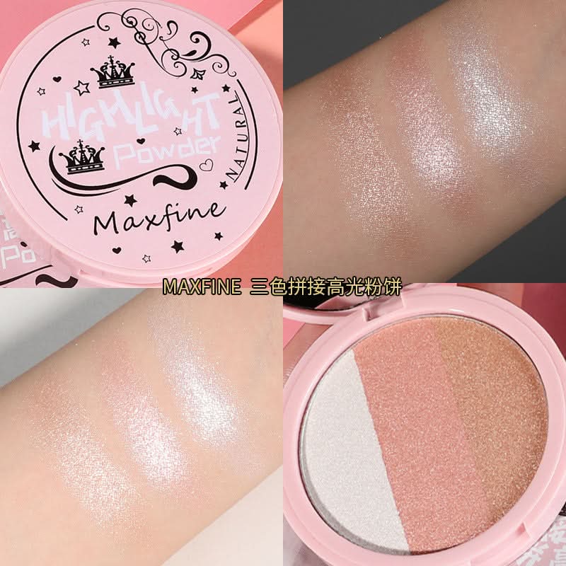 Maxfine 3-Color Gloss Powder Palette – Radiant Finish, Lightweight & Long-Lasting