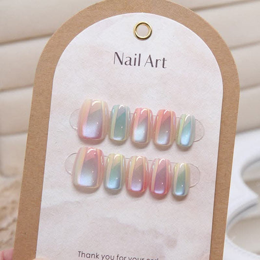 Light-Chasing Cat-Eye Wearable Nails – Candy Gradient Nail Art Pieces (10 Pieces)