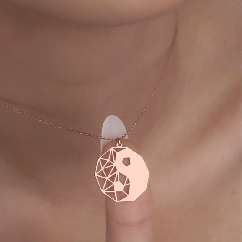 Rose Gold Tai Chi Bagua Pendant Necklace – Stainless Steel Jewelry for Women