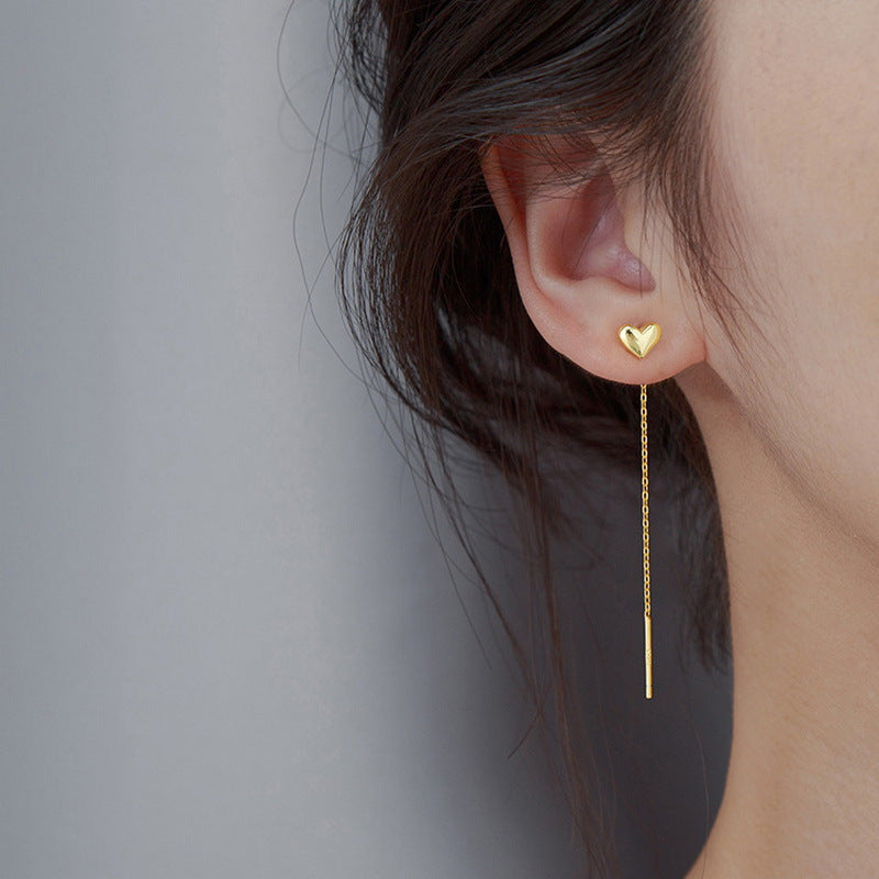 Silver Needle Heart Earrings – Korean Light Luxury Jewelry for Women