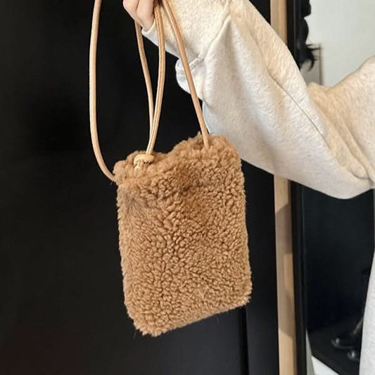Korean Furry Crossbody Bag – Soft Plush Mini Shoulder Bag for Women