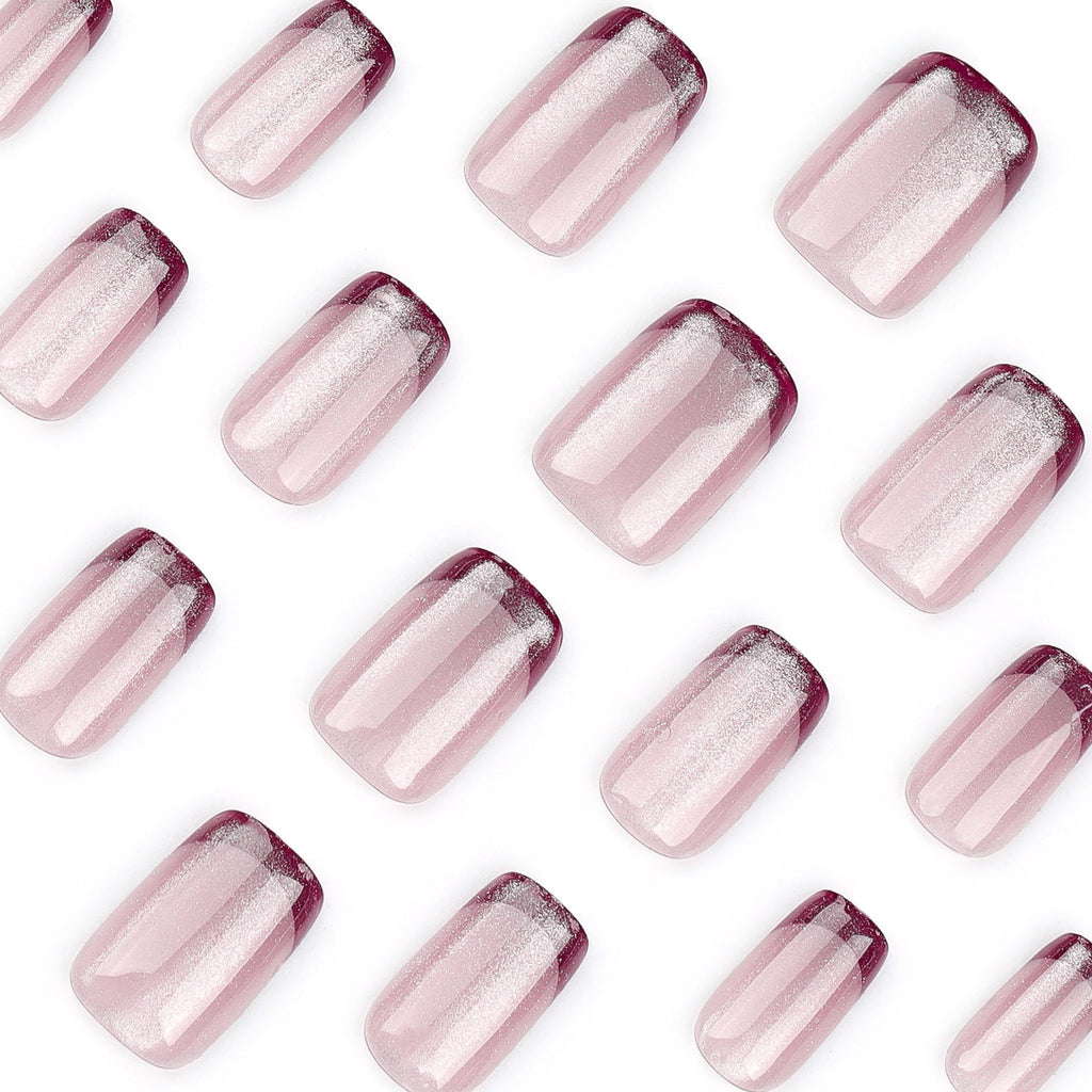 Nude Burgundy French Tip Press-On Nails – Wearable Coffin Acrylic False Nails