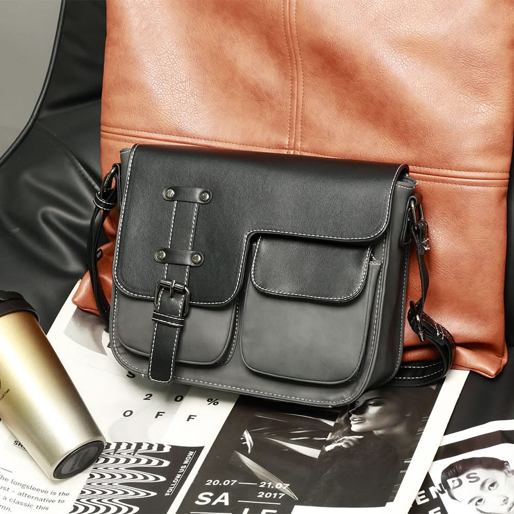Men's Frosted PU Leather Shoulder Bag – Multi-Pocket