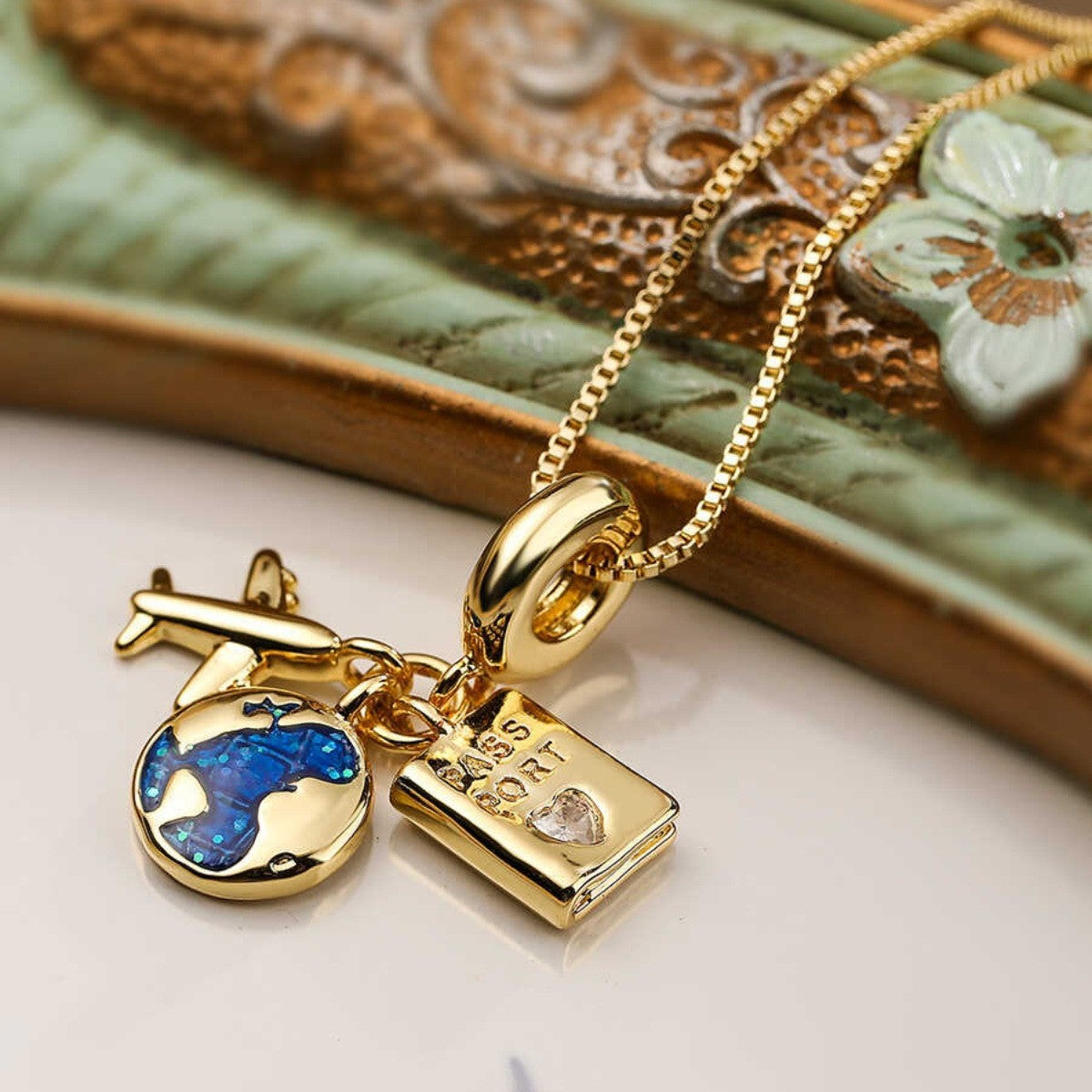 Zircon Passport Pendant Necklace for Women – Titanium Steel Travel-Inspired Jewelry