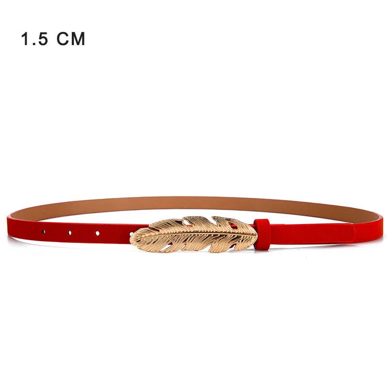 Thin PU Leather Belt with Flower Buckle