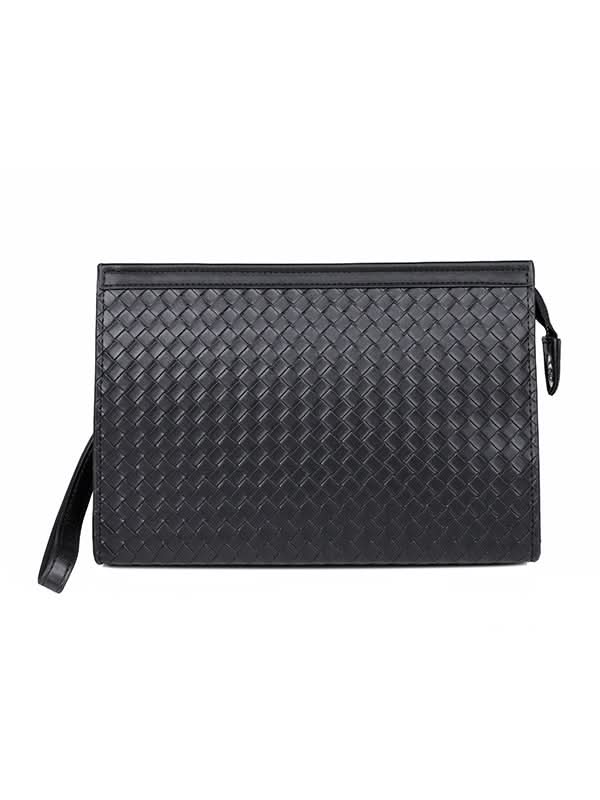 Men’s Trendy Urban Style Leather Envelope Bag – Woven Pattern Clutch
